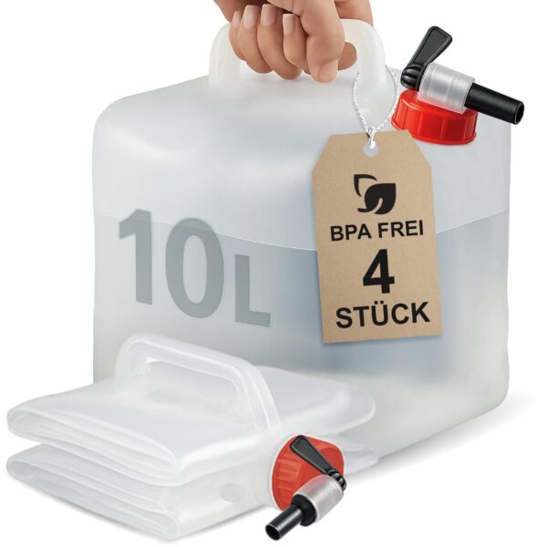 Movoja 4er Set Faltbarer Wasserkanister 10L mit Hahn – BPA-frei & lebensmittelecht