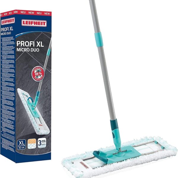 Leifheit Bodenwischer Profi XL Micro Duo – Rückenschonender Wischmop 146 cm mit Fussklick