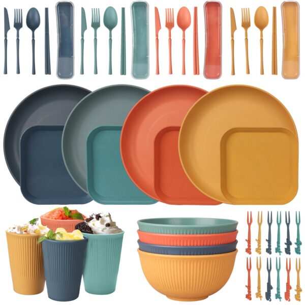48-teiliges Kunststoff-Geschirr Set CSYY – Bruchsicheres Camping & Picknick Besteck für 4 Personen