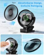 ArsMotin USB Akku Ventilator mit Fernbedienung – 44h Laufzeit, LED-Licht & 360° Drehbar – Bild 6