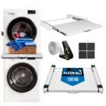 kör4u Zwischenbaurahmen 60,5x54,5cm mit Ausziehplatte & Zurrgurt – Stahlrahmen für Waschmaschine & Trockner