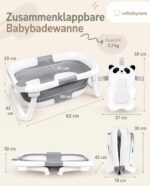 VALVANI Faltbare Babybadewanne mit Panda-Kissen – Ergonomisch & Rutschsicher für Neugeborene – Bild 2