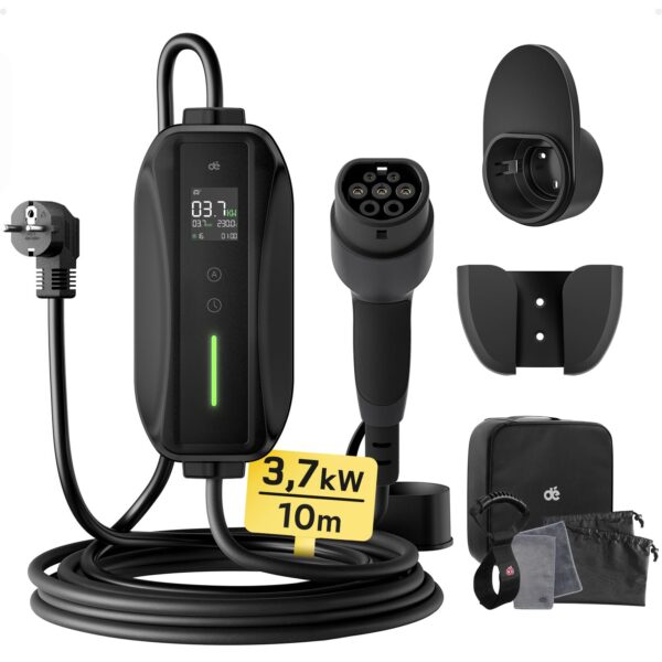 dé Ladekabel Typ 2 Schuko 3,68kW 10m – Mobiles EV-Ladekabel mit Digitalanzeige für Elektroautos