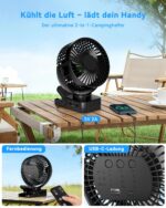 ArsMotin USB Akku Ventilator mit Fernbedienung – 44h Laufzeit, LED-Licht & 360° Drehbar – Bild 7
