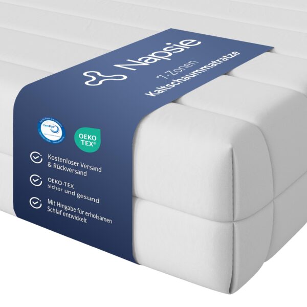 NAPSIE 7-Zonen Kaltschaummatratze 90x200 cm H3 – Ergonomische Unterstützung mit abnehmbarem Bezug