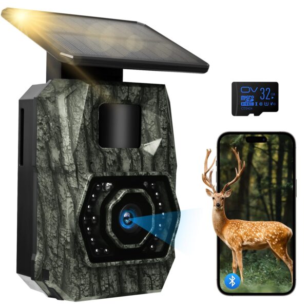 MAXDONE Wildkamera 4K 64MP mit Solar & WLAN – Nachtsicht Bewegungsmelder für Wildlife Monitoring