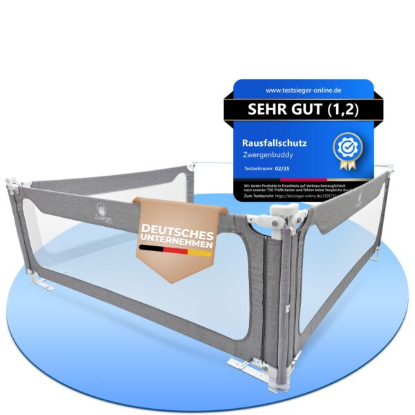 Zwergenbuddy® Rausfallschutz 180x200 cm – 8-teiliges Bettgitter-Set mit Stabilitätsstange