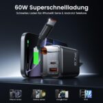 toocki 67W USB-C Schnellladegerät mit 3 Ports & einziehbarem Kabel – GaN Netzteil – Bild 6