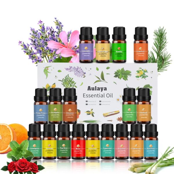 Aulaya Ätherische Öle Set 18 x 10 ml – Reine Aromatherapie-Öle für Diffuser & Wellness