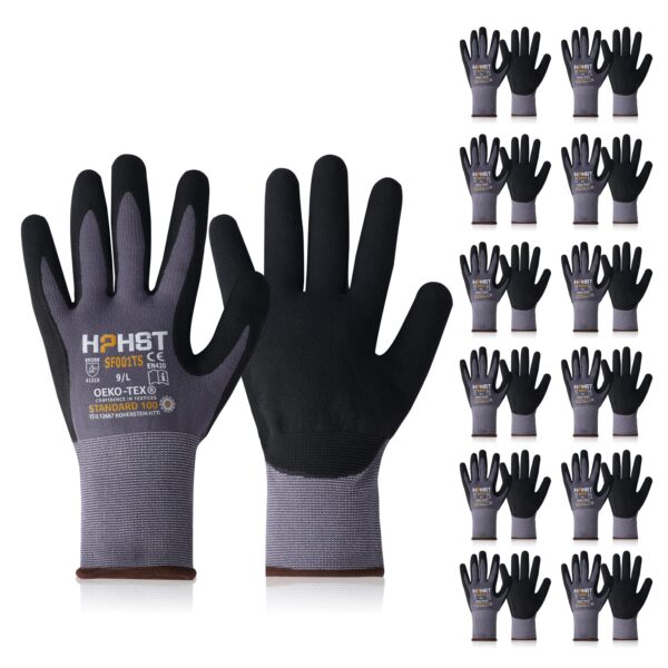 HPHST SF001TS Arbeitshandschuhe 12 Paar – Montagehandschuhe mit Smart Touch & Nitrilschaum