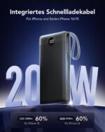VRURC Powerbank 20000mAh mit 4 integrierten Kabeln – 22,5W Schnellladung für alle Geräte – Bild 3