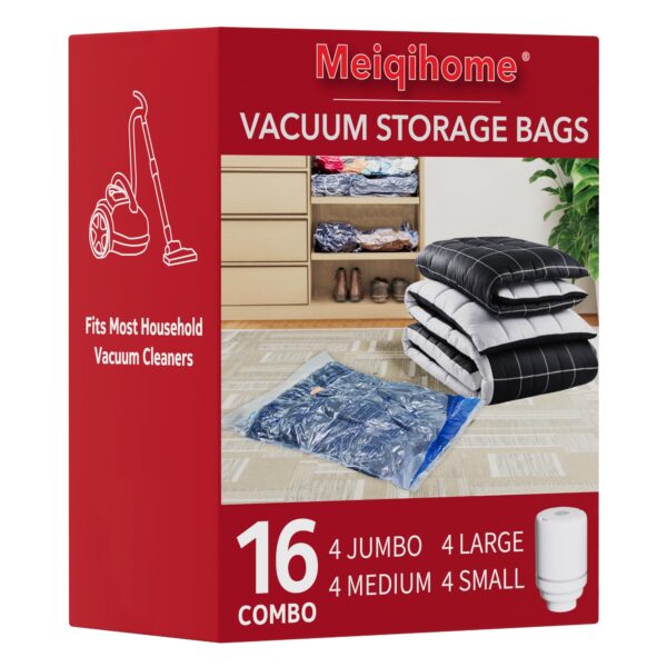 MEIQIHOME 16er Vakuumbeutel-Set mit elektrischer Pumpe – Raumsparend bis 80% für Kleidung & Textilien