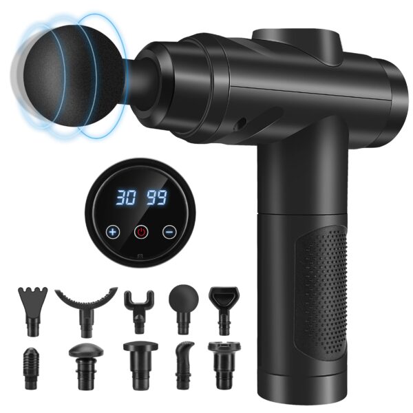 Zerolia Massagepistole mit 30 Geschwindigkeiten & 10 Massageköpfen – Profi Muscle Gun