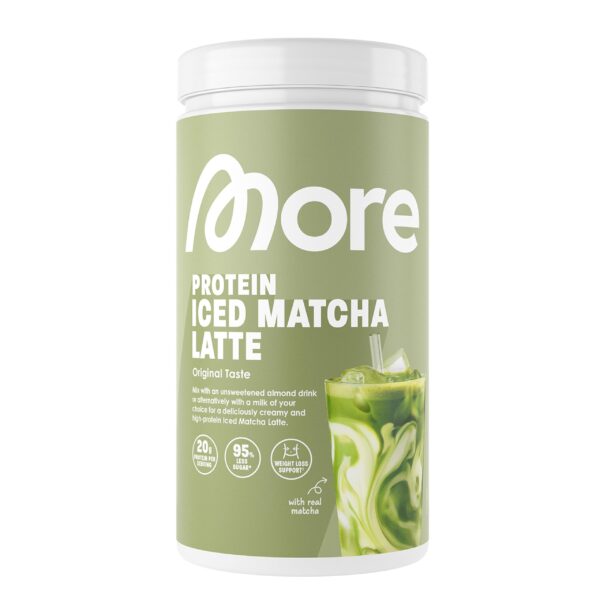 MORE Protein Iced Matcha Latte 500g – High-Protein Matcha Grünteepulver made in Germany