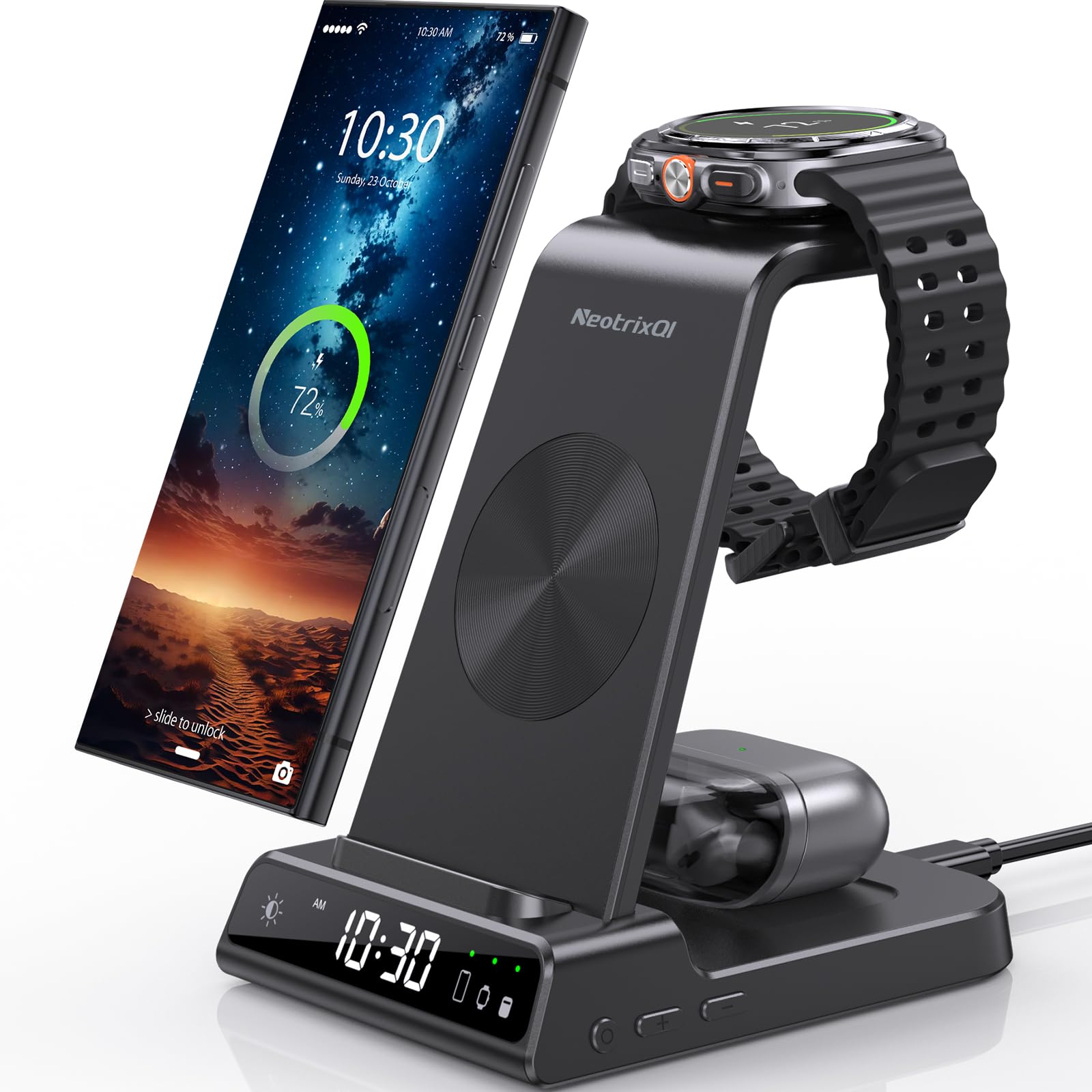 71g-aVTxH6L._SY1600_.jpg NeotrixQI 3-in-1 Wireless Charger für Samsung Galaxy – Induktive Ladestation für Smartphone, Watch & Buds – Bild 1
