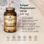 SOLGAR Magnesiumcitrat 200mg – Energie, Stressabbau & Muskelfunktion, 120 vegane Tabletten – Bild 2
