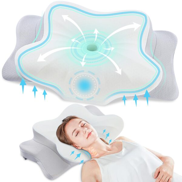 DONAMA Memory Foam Nackenkissen Ergonomisch – 6-Zonen-Kontur mit Armauflage für alle Schlafpositionen