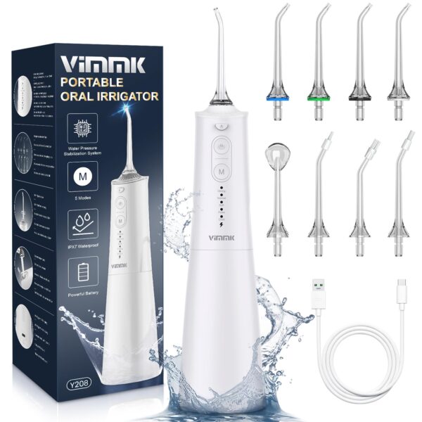 Vimmk Professional Munddusche IPX7 – Elektrische Zahnreinigung mit 5 Druckstufen & USB-C
