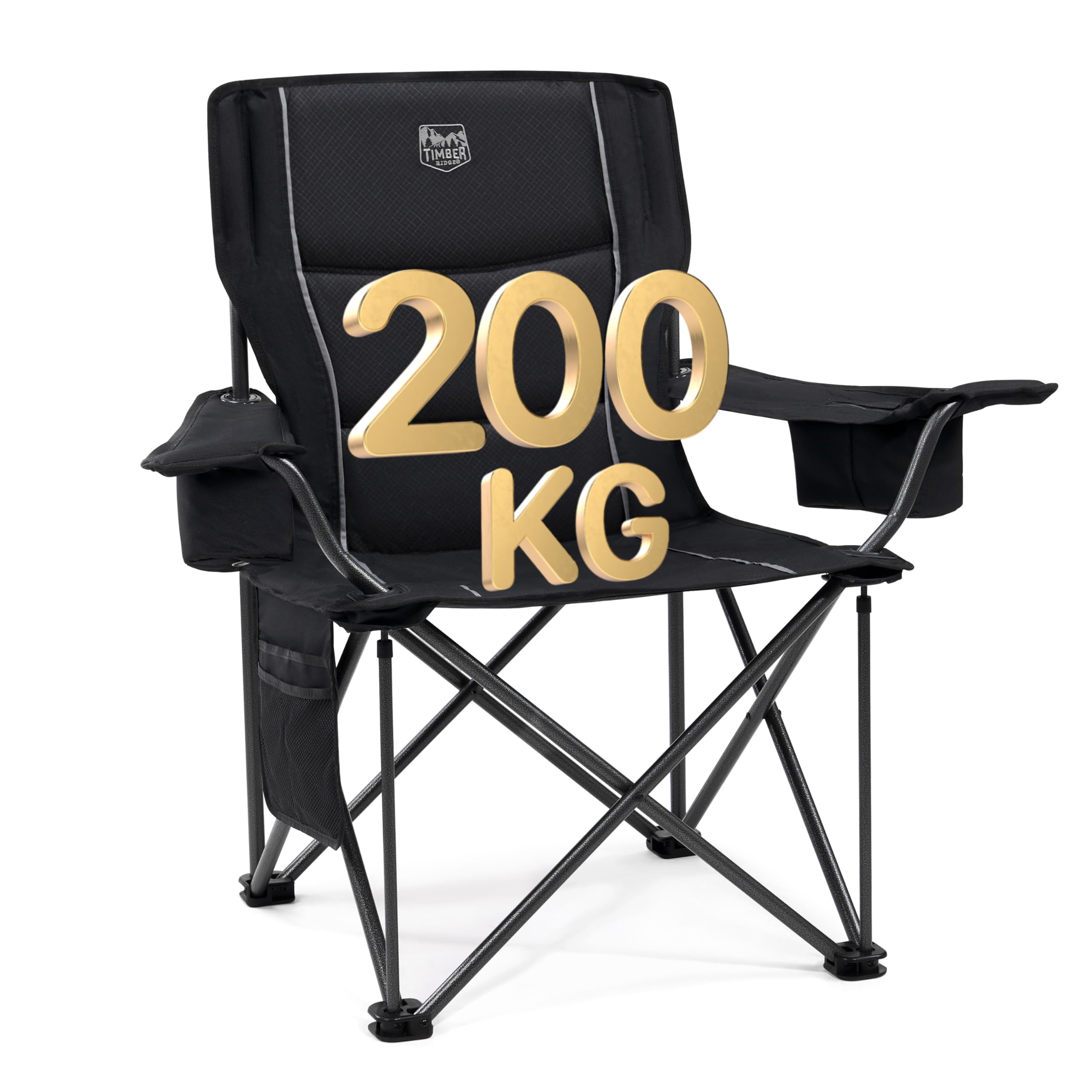 71gjfNjLkL._SY2560_.jpg TIMBER RIDGE Campingstuhl 200kg – 63cm Sitzbreite mit Kühltasche & Polsterung – Bild 1
