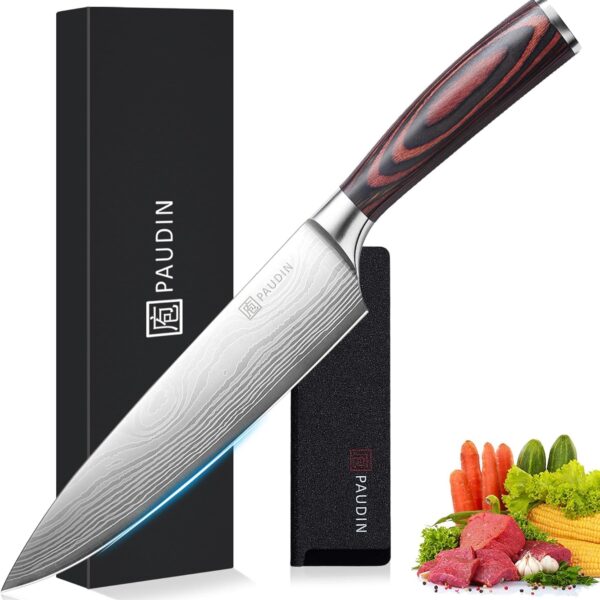 PAUDIN Kochmesser 20 cm – Profi Chefmesser aus Carbon Edelstahl mit ergonomischem Griff