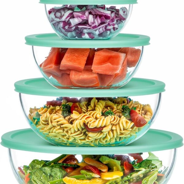 Vtopmart 5er Set Glasschüsseln mit Deckeln – Stapelbar, Mikrowellengeeignet & Spülmaschinenfest