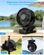 ArsMotin USB Akku Ventilator mit Fernbedienung – 44h Laufzeit, LED-Licht & 360° Drehbar – Bild 2