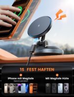 Lamicall 15W MagSafe Autohalterung mit kabelloser Ladefunktion – Magnetische Handyhalterung mit Vakuum-Saugnapf – Bild 4