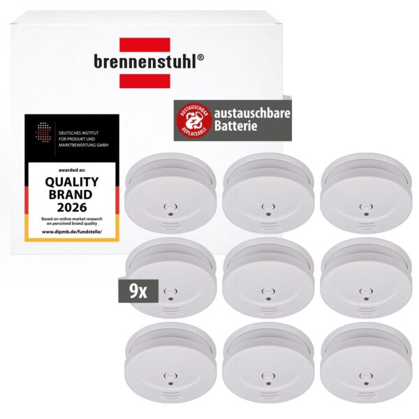 Brennenstuhl Rauchmelder Set 9er RM C 9010 – Zertifizierte Brandmeldeanlage mit austauschbarer Batterie