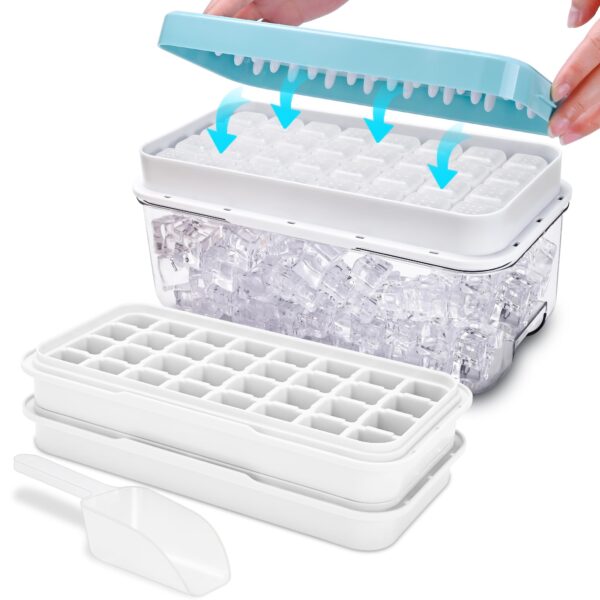 TECHSHARE Eiswürfelform 64er Set mit Deckel – Einhändige Entnahme für Küche & Partys