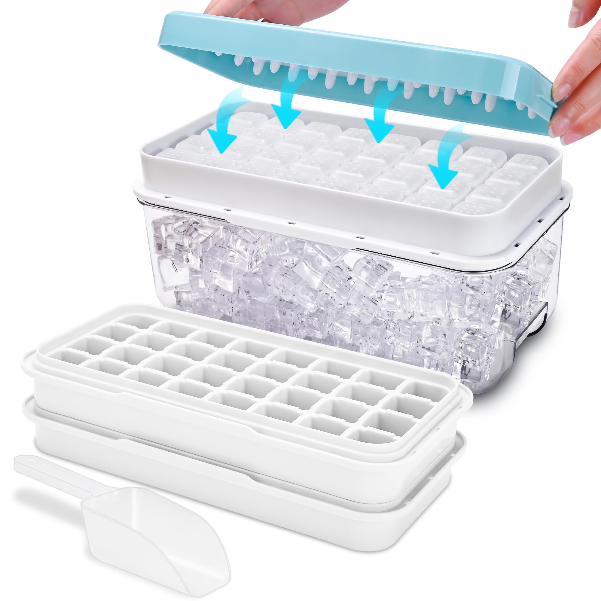 71hNG1N9qxL._SY2000_.jpg TECHSHARE Eiswürfelform 64er Set mit Deckel – Einhändige Entnahme für Küche & Partys – Bild 1