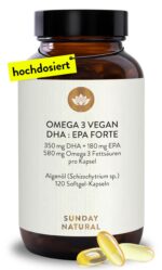 SUNDAY NATURAL Omega 3 Vegan Forte – 120 Softgel Kapseln mit 700 mg DHA + 360 mg EPA