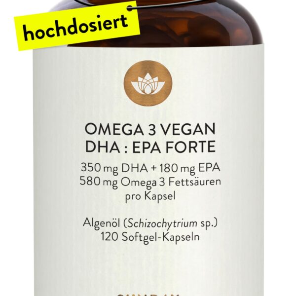 SUNDAY NATURAL Omega 3 Vegan Forte – 120 Softgel Kapseln mit 700 mg DHA + 360 mg EPA