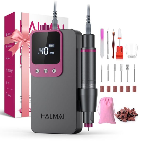 HALMAI HMC320 Elektrischer Nagelfräser 40000 RPM – Kabelloser Profi-Nagelfräser mit LCD-Display für Acryl- & Gel-Nägel