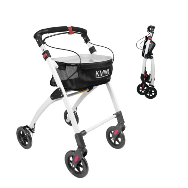 KMINA Indoor Rollator Schmal 54 cm – Faltbarer Wohnungsrollator mit Tablett für Senioren