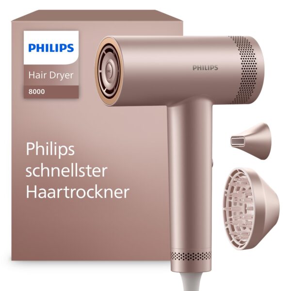 Philips Haartrockner Series 8000 – Hochgeschwindigkeits-Ionenföhn mit ThermoShield Advanced & DC-Motor
