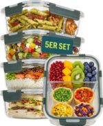 uandu Meal Prep Glasbehälter Set 10-teilig – 950ml Borosilikatglas mit Trennwand