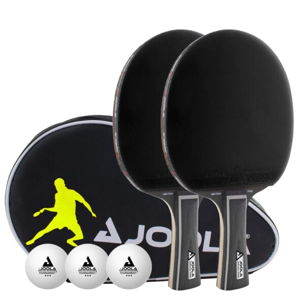 JOOLA BLACK DUO PRO Tischtennisset – 2 Schläger, 3 Bälle & Tasche ITTF zugelassen
