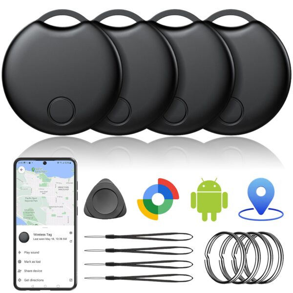 Tisoutec 4er Pack Android Smart Tag – Google Find My Bluetooth Tracker für Schlüssel & Koffer