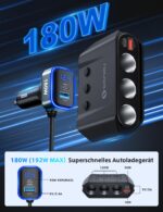 SONRU 180W KFZ Zigarettenanzünder Verteiler 7 in 1 – 4 USB & 3 Steckdosen für 12V/24V – Bild 2