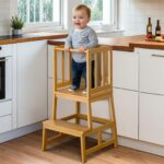 COSYLAND Lernturm ab 1 Jahr – Montessori Learning Tower aus Bambus mit Sicherheitsgeländern