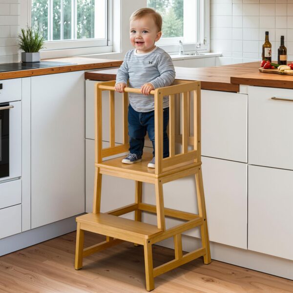 COSYLAND Lernturm ab 1 Jahr – Montessori Learning Tower aus Bambus mit Sicherheitsgeländern