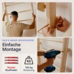 gurkler Sprossenwand Holz mit Klimmzugstange & Dip Extension – Trainingsgerät für Erwachsene & Kinder – Bild 4