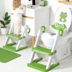 COOSEYA Frosch Toilettensitz 2-in-1 – Höhenverstellbarer Toilettentrainer mit Trittbrett für Kleinkinder