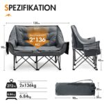 Portal Doppel-Campingstuhl 272 kg belastbar – Gepolstertes Campingsofa mit Tragetasche – Bild 3