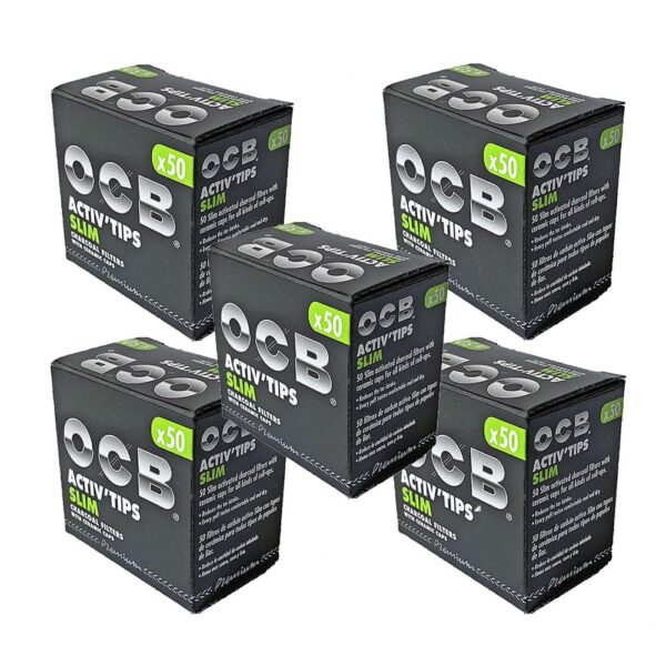 OCB ActivTips Slim 7 mm Aktivkohlefilter mit Keramikkappen – 5 x 50 Stück