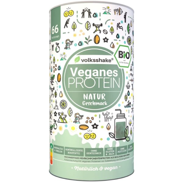 Volksshake Bio Protein Vegan 1000g – 79g Protein aus 10 Pflanzequellen, DE-ÖKO-006
