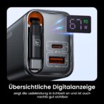 toocki 67W USB-C Schnellladegerät mit 3 Ports & einziehbarem Kabel – GaN Netzteil – Bild 3