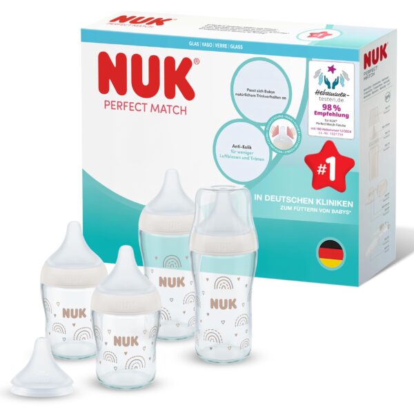 NUK Perfect Match Babyflaschen 120 & 230 ml – Anti-Kolik Glas mit Temperature Control
