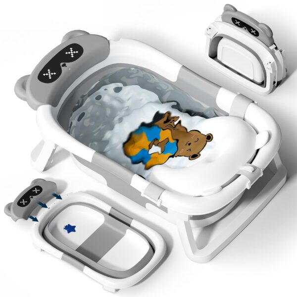 COOSEYA Faltbare Baby-Badewanne 0-18 Monate mit Polster – Sichere Babywanne Grau