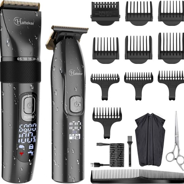 Hatteker Profi Haarschneidemaschine Set mit T-Blade Trimmer – IPX7 Wasserdicht für Herren